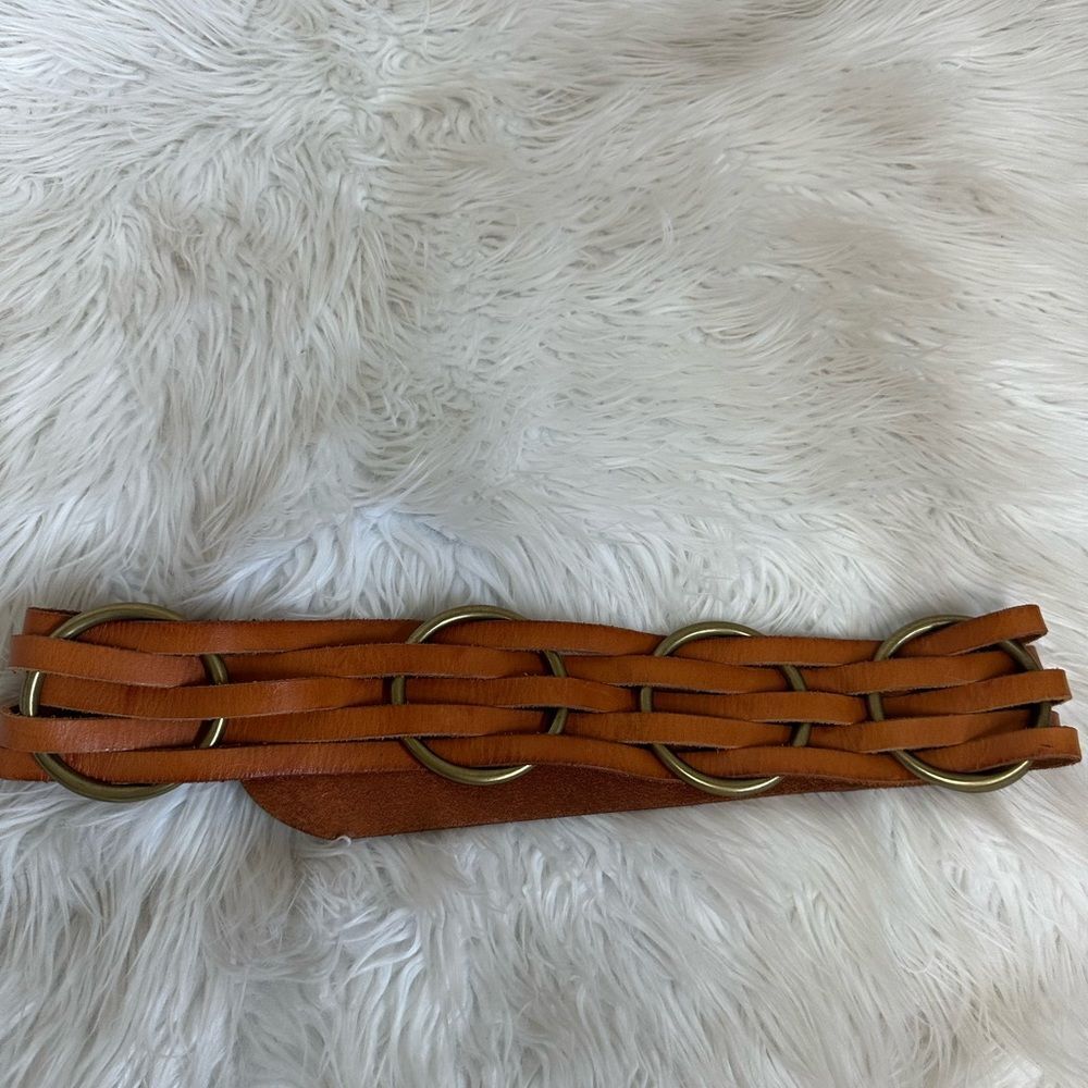 Linea Pelle Buckle Belt Woven Handmade Studded Genuine Leather Brown S - Picture 6 of 12